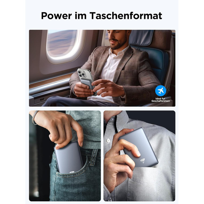 Power Bank MagSafe 5000mAh з бездротовою зарядкою 15W та USB-C, 20W PD, Gray - для iPhone, AirPods