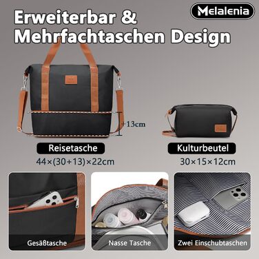 Набір валіз Melalenia 7шт з жорстким корпусом, легкий, на 4 колесах, з TSA-замком. Включає косметичку, сумку для подорожей та кулькову сумку. Чорний колір.