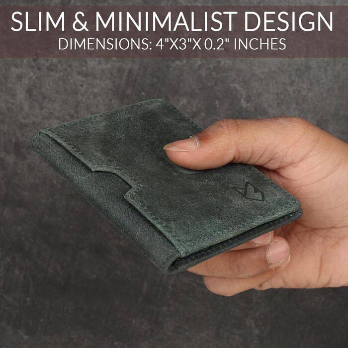 FOXHACKLE: Шкіряне картхолдер для жінок та чоловіків, RFID-захист, тонкий, мінімалістичний (Seattle Green)