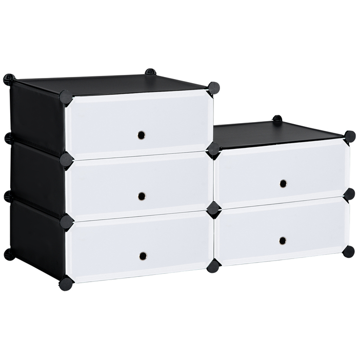 HOMCOM Shoe Rack, Plastic Shelf for 6 Pairs of Shoes, Shoe Box for Entryway, DIY Stackable Shelf, Shoe Storage, Black+White, 49 x 36.5 x 108 cm | Aosom