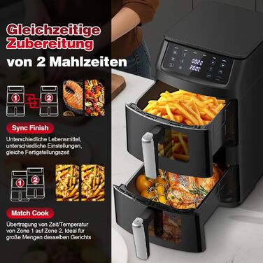 Аерофритюрниця TopStrong Doppelkammer 11л, 2500 Вт, 6 функцій, з оглядовим вікном, вертикальна, подвійна камера, для рівномірного приготування