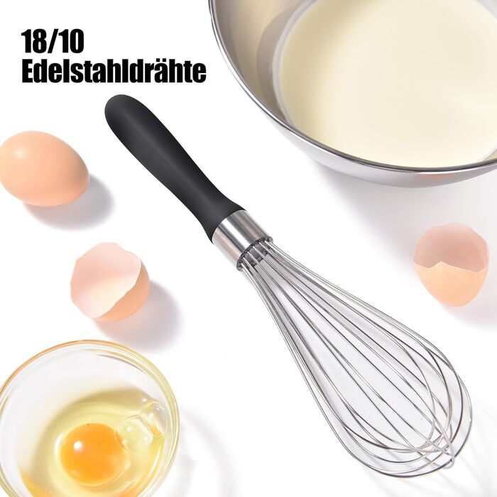 Віскер Доosu 28 см для приготування їжі, кулька з нержавіючої сталі 18/8, міцний ручний віскер для змішування, збивання, збивання (чорний) Чорний M-28cm
