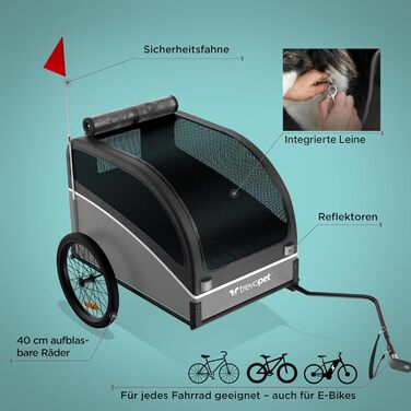 Фаркоп для велосипеда з собакою - Складаний фаркоп для собак до 40 кг з відбивачами, сумісний з електровелосипедами, чорний (сірий)