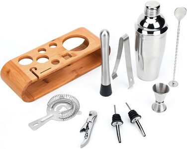 Набір бармена: 10 предметів для приготування коктейлів з бамбуковим підставкою, шейкер для Мартіні, комплект для дому