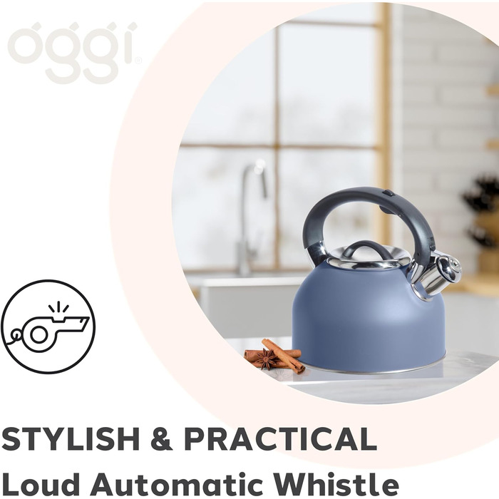 Чайник OGGI з нержавіючої сталі, 1.9 л, з гучною свистком, блакитний