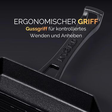 Чавунна сковорода-гриль NYORD з ребрами та виливом | Для індукції, газових плит, кераміки, грилю та духовки | Преміум якість