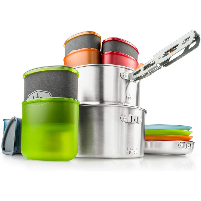 Набір посуду GSI Outdoors Glacier Edelstahl для кемпінгу та подорожей на 4 особи (нержавіюча сталь)