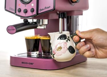 ECODE® Espresso Machine Delice Black, 20 Bar Pressure, Swivel Vaporizer - Machine with 1.5 L Tank, Milk Frother, Single/Double Dosage, Manometer with Temperature - Coffee Machine (Purple)