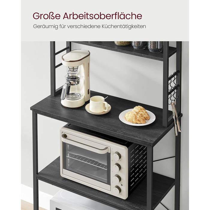 Стелаж кухонний VASAGLE, 6 полиць, гачки, сталевий каркас, 40 x 60 x 167 см, колір горіх + білий