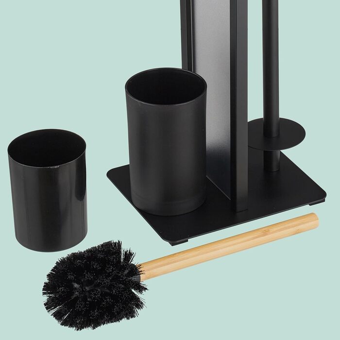 Набір для туалету Relaxdays: тримач туалетного паперу, щітка, відсік для рулонів, білий/натуральний колір