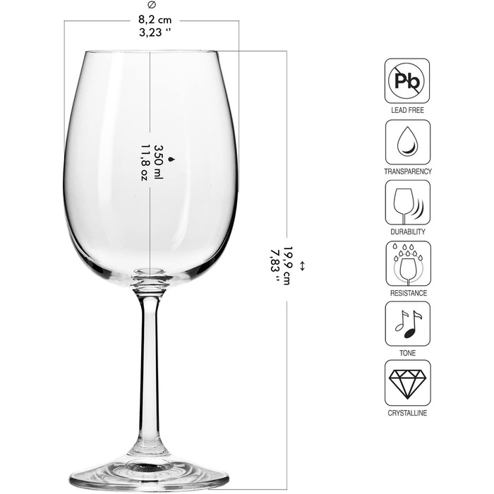 Набір келихів для вина Krosno Rotwein 6 шт. 350 мл - склянка для червоного вина, безпечне скло, для дому, ресторану, вечірки