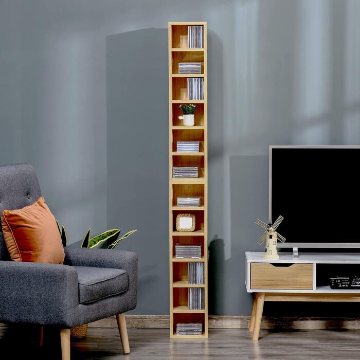 Комплект HOMCOM з 2 стелажів для CD/DVD, 6+6 полиць, 21x19x88 см, до 160 CD, колір бук бежевий, шафа для зберігання дисків