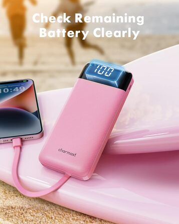 Power Bank Charmast 10000mAh з 6 виходами, USB-C, LED-дисплеєм, 4 кабелями, для iPhone, Huawei, Samsung