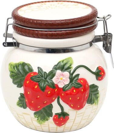Aromadose/Cookie Jar/Storage Box with Strawberry Relief, size approx. 12.5 x 11.5 x 12.5 cm