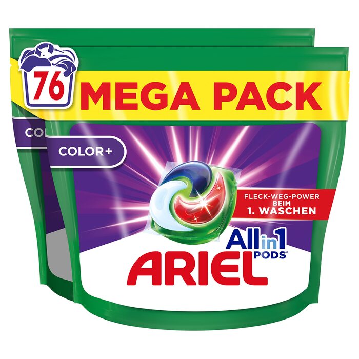 Капсули для прання білизни Ariel All-in-1 Color+, рідкий засіб для кольорових речей, ефективне видалення плям, свіжий аромат, 76 шт