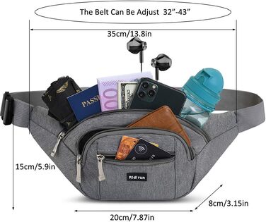 Водонепроникна поясна сумка на пояс для жінок та чоловіків, 3 кишені на блискавці, для походів, активного відпочинку, спорту, подорожей, гаманець для грошей (Світло-сірий)