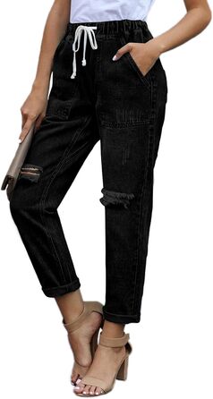 Джинси жіночі Alaster Queen Boyfriend з високою талією, рвані Mom Jeans, еластичні, чорні (L)