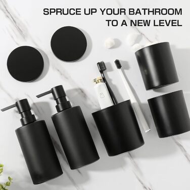 Набір аксесуарів для ванної кімнати, 5 предметів, матовий чорний: мильниця, стакан для зубних щіток, тримач для ватних паличок та бавовни, сучасний декор