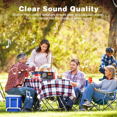 Радіо Tenda FM/UKW/AM з великим дисплеєм, таймером та будильником - транзисторне радіо з живленням від USB/батареї, чорне