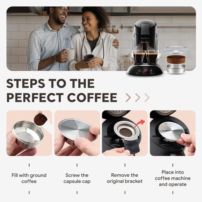 Buziba Coffee Capsules, Reusable Stainless Steel Coffee Pad Filter, Refillable, Capsule Spoon, Brush Set for Senseo HD7801 Coffee Machine Accessories