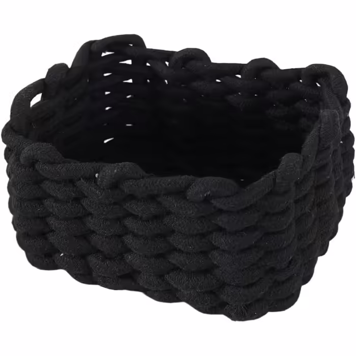 Icegrey Storage Basket Cotton Knit Basket Decorative Natural Rectangular Waterproof Storage Boxes Organizers for Nursery, Bedroom, Living Room (Black, Small)
