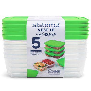 Набір контейнерів для їжі Nest IT Meal Prep | 5 шт., 1.9 л, 3 відділення, зелені