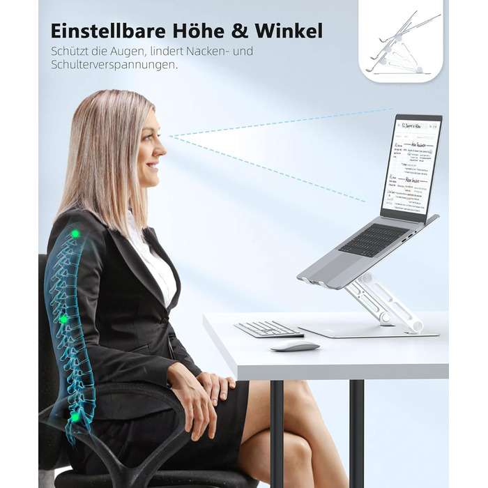 Adjustable Laptop Stand for Desk - 360° Rotating Base, Ergonomic Riser for MacBook Pro/Air, HP, Dell, Lenovo (10-17 inch)