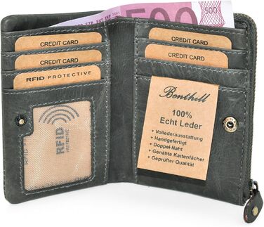 Benthill Small Wallet - Genuine Leather - Women's Wallet with RFID Protection - 6 Card Slots - Slim Wallet incl. Gift Box, Color: Olive - Grey