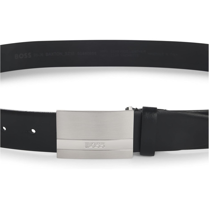 Чоловічий шкіряний ремінь BOSS Baxton з логотипом, чорний