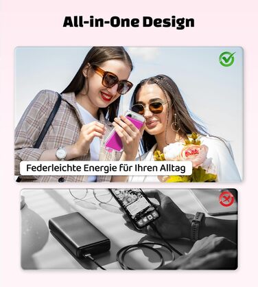Power Bank Auskang 5000mAh Slim з кабелем для iPhone (до iPhone 14) - Рожевий