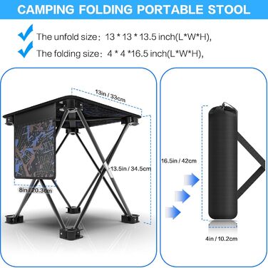 Складний туристичний стілець Aiwoxing: компактний, портативний, для кемпінгу, відпочинку на природі, риболовлі, саду та BBQ. Колір: блакитний, камуфляж.