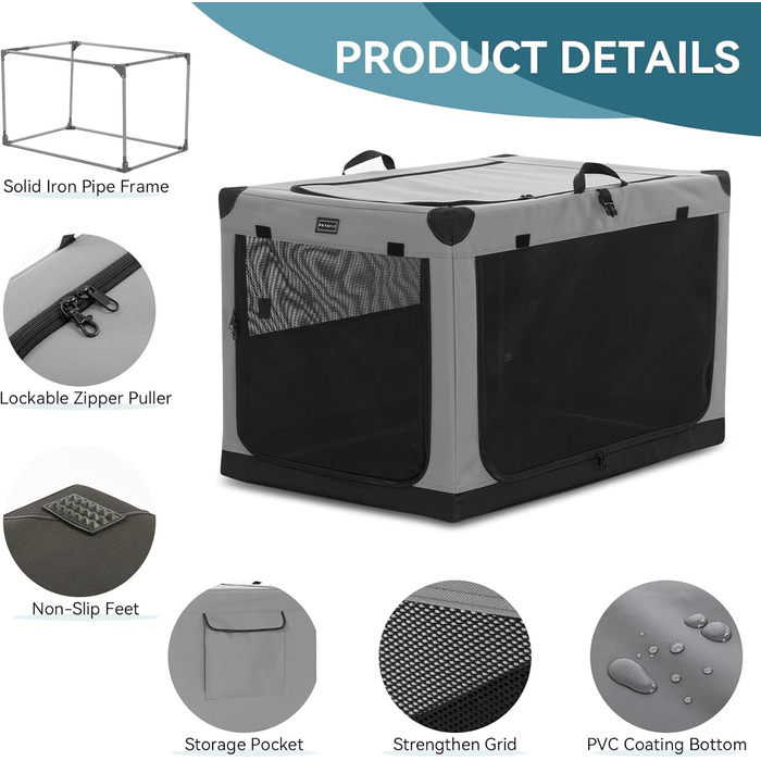 Клітка для собак Petsfit M, складана переноска для собак великих, середніх та малих порід, сіра