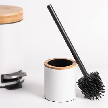 Торцева щітка для унітазу з тримачем з дерева | Силіконова щітка для унітазу з нержавіючої сталі | Тримач для щітки для унітазу з натурального бамбука | Настільна щітка для унітазу для ванної кімнати | Білий колір