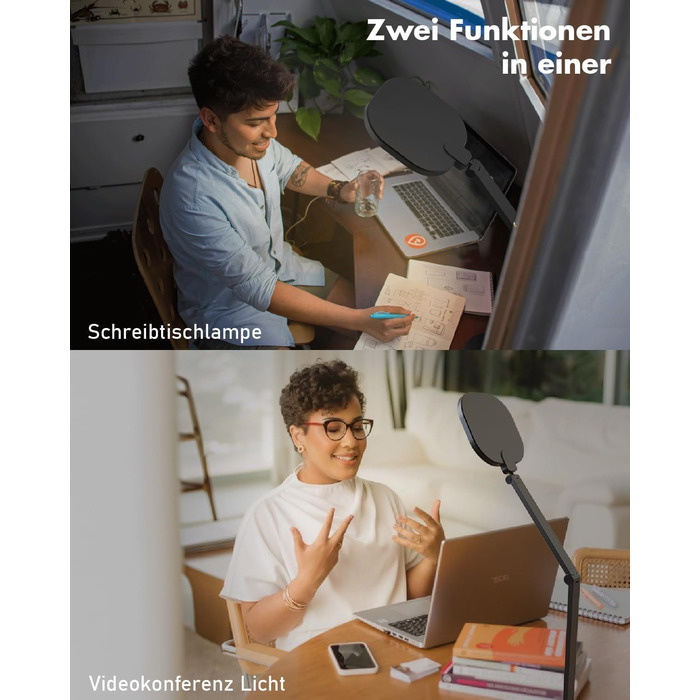 Стійка лампа LED з регулюванням яскравості, захист зору, денне світло, торшер для столу з 3 режимами кольору та сенсорним керуванням/функцією пам'яті, 15W, поворотна, чорна