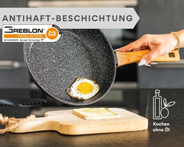 Набір сковорідок DIVORY 3 шт. (20, 24, 28 см) з антипригарним покриттям для всіх плит, включаючи індукційні. Безпечні ручки, придатні для миття в посудомийній машині.