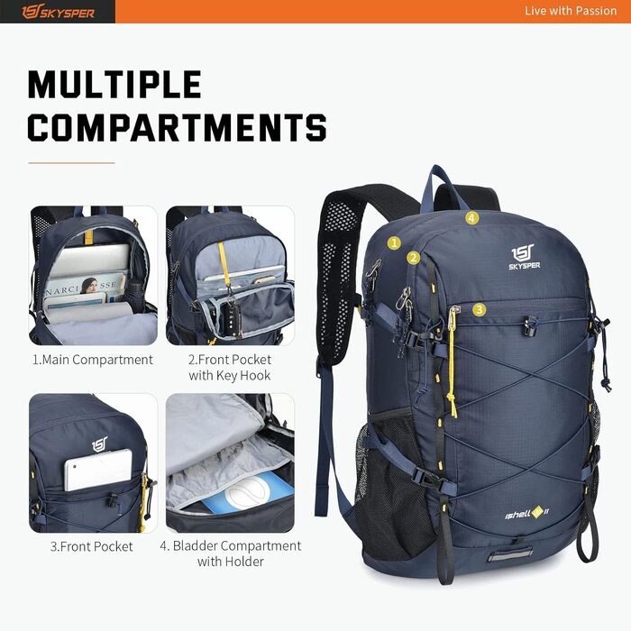 SKYSPER ISHELL 30 Foldable Backpack 30L Ultra-light Daypack Packable Daypack Waterproof Hiking Backpack Travel Backpack for Camping Outdoor Hiking Travel (Ishell30-navy blue)