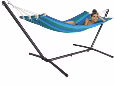 DETEX® Hammock with Stand - Durable, Robust, Portable, Outdoor Hammock, Travel Hammock, Camping Hammock, Garden, Balcony, Blue