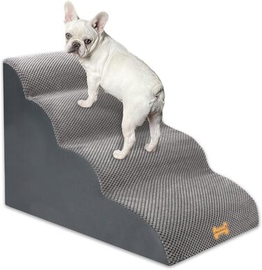 Non-slip Dog Stairs for Small Dogs 2-Step, Pet Stairs for Bed and Sofa made of High-Density Sponge, Dog Stairs Dog Ramp with Removable, Washable Cover and Non-Slip Bottom, 55x40x30cm (4 Steps Grey Dog Stairs)