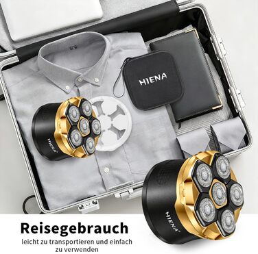 HIENA PRO Машинка для гоління голови чоловіча 6D магнітна, водонепроникна, з підзарядкою Type-C та LED-дисплеєм (Золотий)