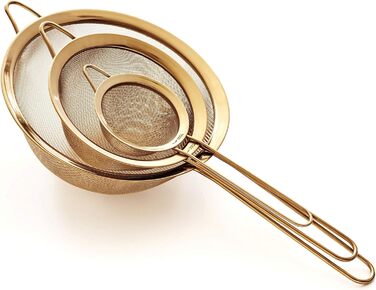 Proto Future High-Quality Kitchen Sieves Set, Fine Mesh - 8.5/14/20cm - Premium 304 Stainless Steel - Durable Sieves in Golden Color, Sieve Set for the Kitchen