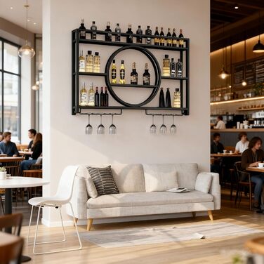 Настінна вітрина для вина Regal Metall: полиця для пляшок, барний органайзер, 100x15x80 / 140x15x80, чорний