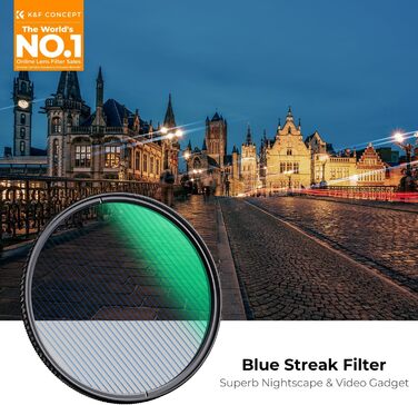 Фільтр K&F CONCEPT Blue Streak Anamorpher 82mm: Ефект синіх смуг, Nano-Xcel