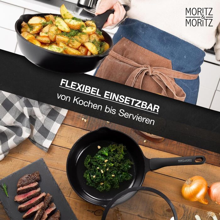 Сковорода Moritz & Moritz 26 см з кришкою, чорна, з антипригарним покриттям та Soft-Touch ручкою - для смаження, тушкування та приготування на пару. Підходить для всіх типів плит.
