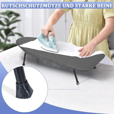 Відкидна прасувальна дошка з підставкою для праски, регульована по висоті, з антиковзними ніжками, компактна (сірий, 81 x 32 x 16 см)