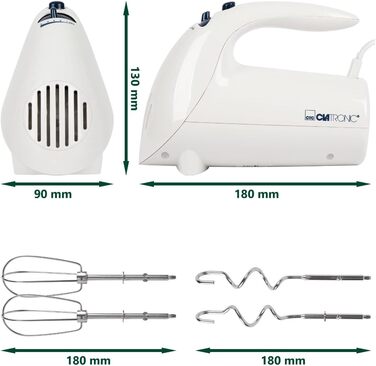 Міксер Clatronic HM 3775 потужністю 400 Вт: 5 швидкостей, турборежим, нержавіючі насадки, білий/сірий