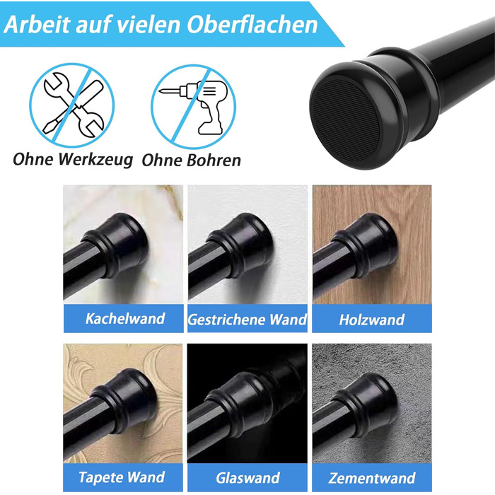 Штанга для штор без свердління, телескопічна, 83-160 см, діаметр 25 мм, для ванної, вікна, шафи, білий колір (1 шт.)