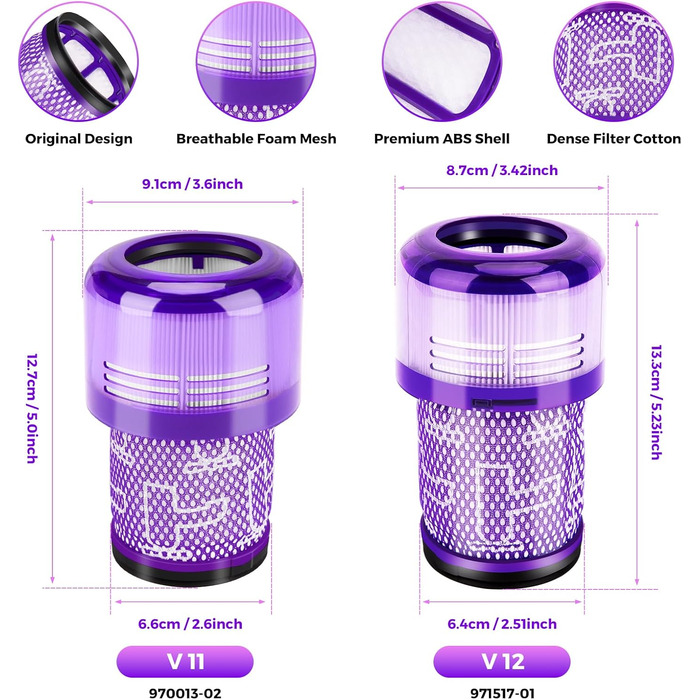 Фільтри для пилососа Dyson V11, 3 шт. Замінні фільтри для Dyson V11 V15 SV14 SV17 SV22 Detect Animal Absolute Extra Pro Torque Drive