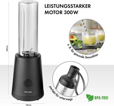 Блендер ZWILLING Standmixer, чорний, 300 Вт, з пляшкою 600 мл, нержавіюча сталь/пластик