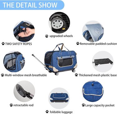 Переносний переноска для тварин з телескопічною ручкою, блакитна. Ідеально для собак та котів.
