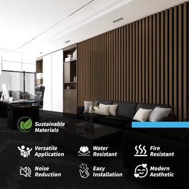 Акустичні панелі Art3d Темний горіх, 3D стінові панелі для звукоізоляції офісу, студії та вітальні, шпоноване дерево з фетровою основою, 60x30 см (набір 4 шт, 0.72 м²)